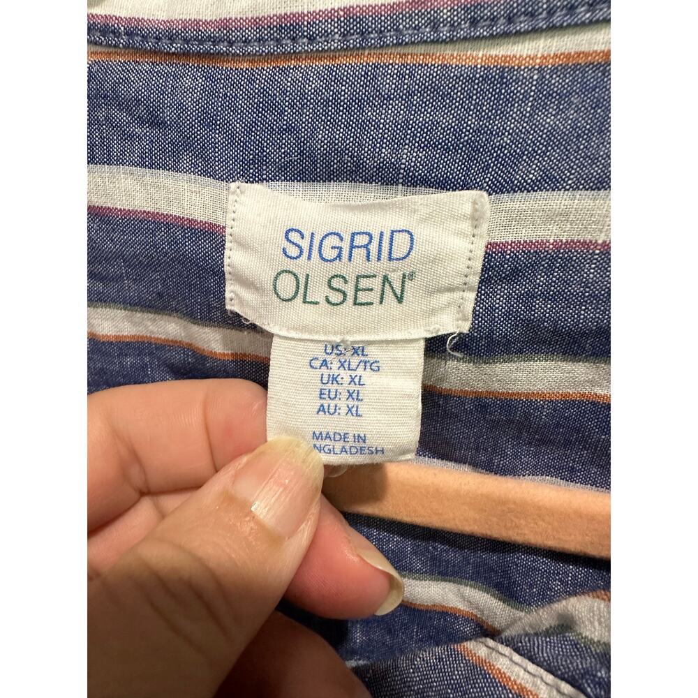 Sigrid Olsen Linen Cotton Stripe Shirt XL Oversized Cropped Coastal Boho - Picture 8 of 11